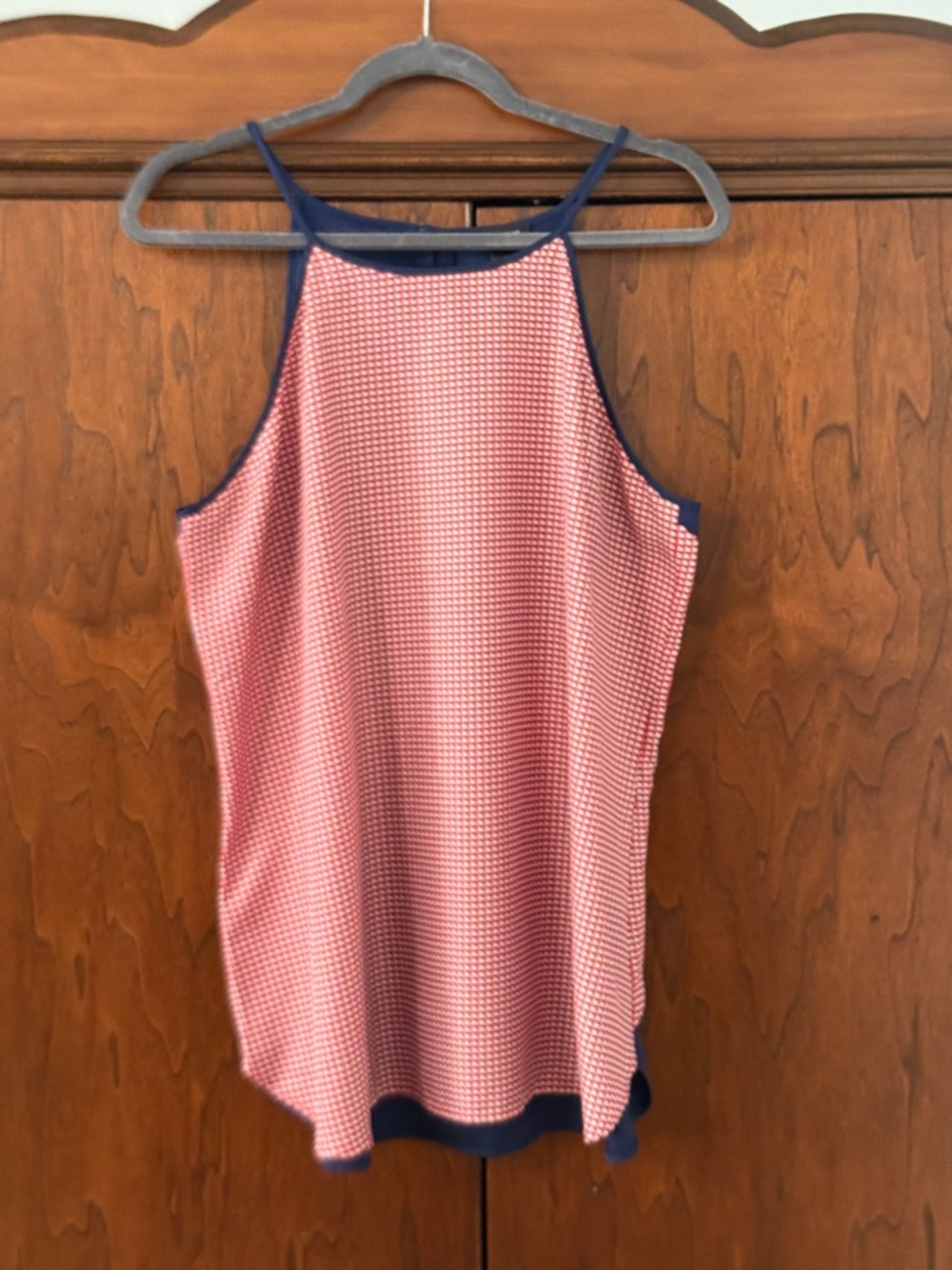 Ann Taylor Red Check Halter Camisole with Navy Trim